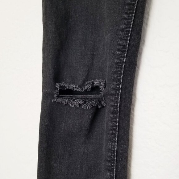 Zara High Waist Ripped Knee Skinny Jeans Raw Hem Size 4 Faded Black Grunge Moto - Picture 12 of 13